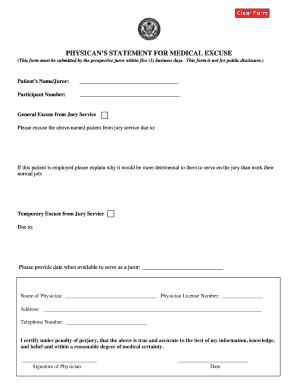 Physician's Statement for Medical Excuse