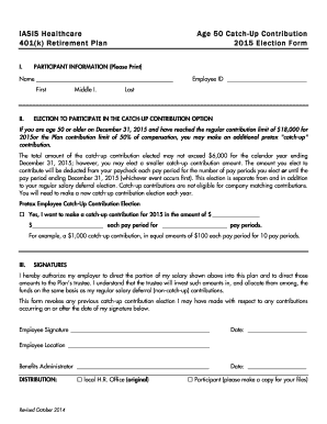 IASIS Healthcare Age 50 Catch-Up Contribution Form