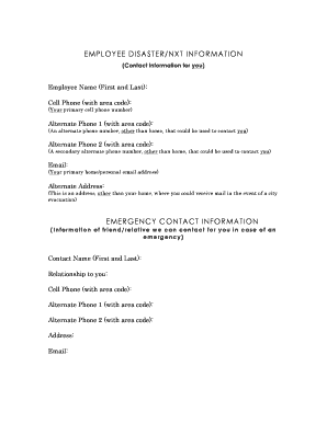 Employee Disaster Contact Information Form
