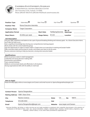 California State University Internship Employment Listing Form