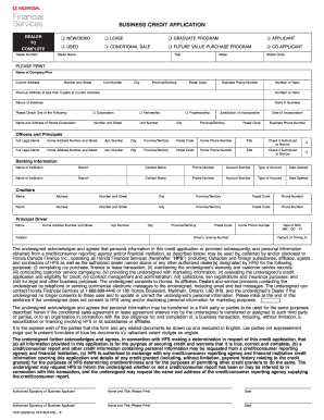 Honda Canada Business Credit Application