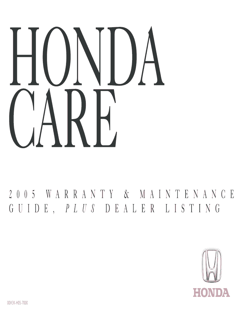 Fillable Online 2 0 0 5 warranty amp maintenanceguide bb Honda Canada