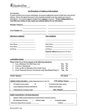 Members First Address Confirmation Form