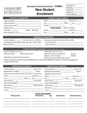 Davenport Community Schools Student Enrollment Form