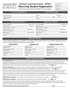 Davenport Community Schools Student Registration Form