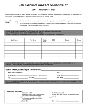 Application for Waiver of Confidentiality