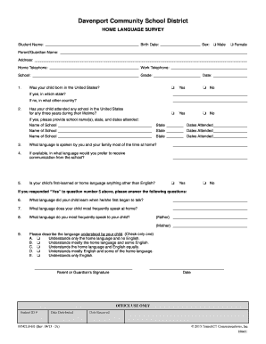 Davenport Community School District Home Language Survey