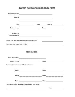 Vendor Information Disclosure Form