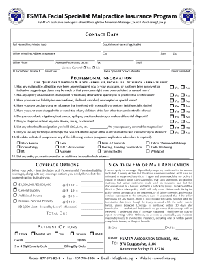 FSMTA Facial Specialist Malpractice Insurance Application