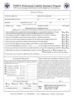 FSMTA Professional Liability Insurance Application