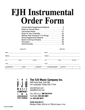 FJH Music Company Order Form