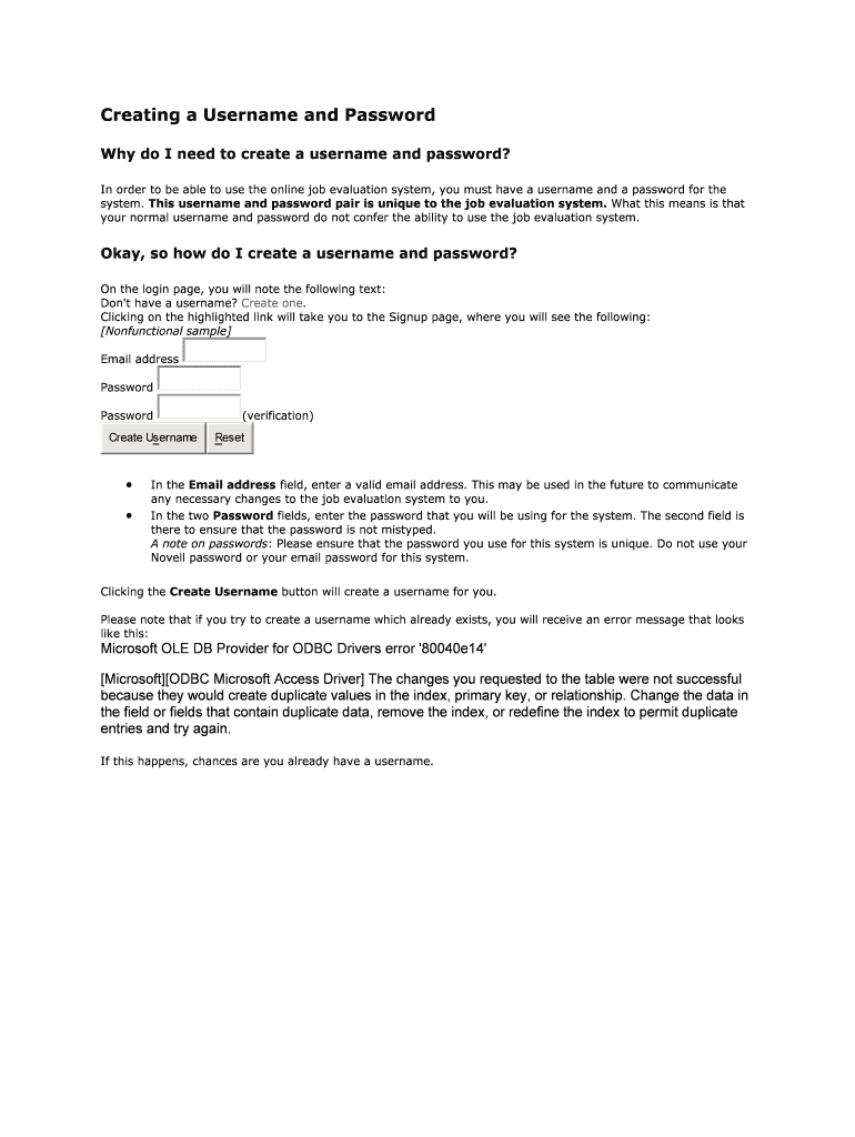 Fillable Online Creating A Username And Password Fax Email Print