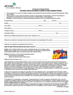 Girl Scouts of Northern Illinois Indoor Inflatable Activity Waiver