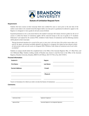 BRANDON UNIVERSITY Statute of Limitation Request Form - brandonu