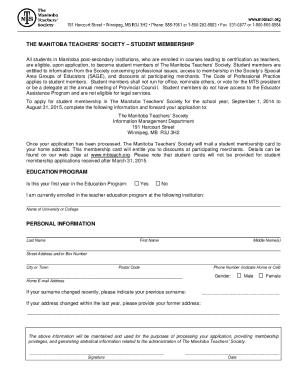 Manitoba Teachers' Society Student Membership Application