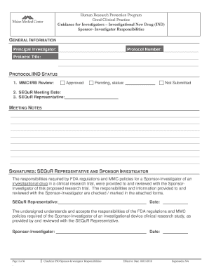 IND Sponsor-Investigator Responsibilities Checklist
