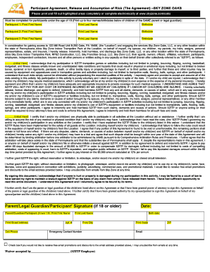 Sky Zone Oaks Participant Agreement and Waiver