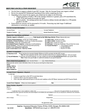 Washington GET Refund Cancellation Request Form