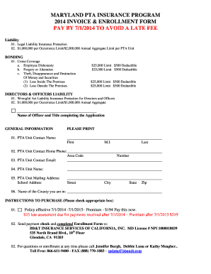 Maryland PTA Insurance Program Enrollment Form