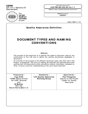 DOCUMENT TYPES AND NAMING CONVENTIONS - CERN - lhc-proj-qawg web cern