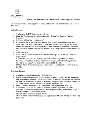 IRS Tax Return Transcript Request (2012)