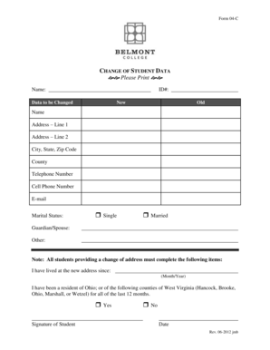 Change of Student Data Form