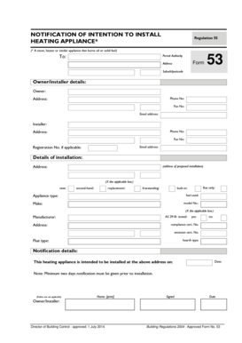 Notification of Heating Appliance Installation