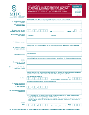 Mental Health Act 2001 Involuntary Admission Application