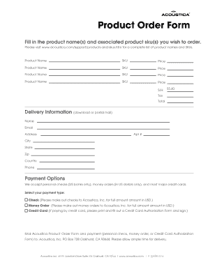 Acoustica Product Order Form