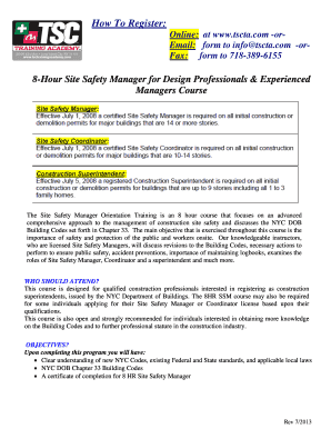 8-Hour Site Safety Manager Course Registration Form