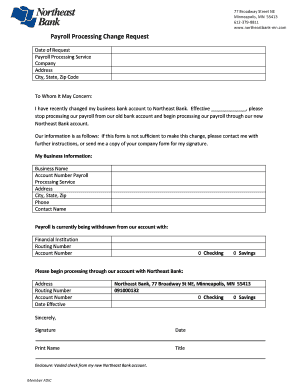 Payroll Processing Change Request (Business) - Northeast Bank