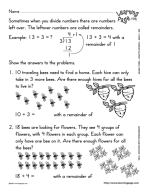 Division with Remainders Worksheet
