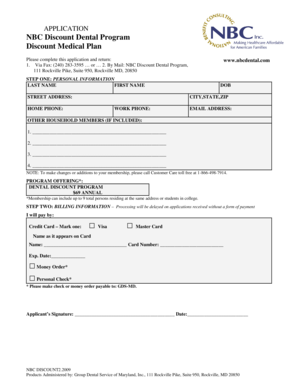 NBC Discount Dental Program Application