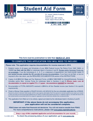 Student Aid Form 2015