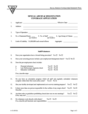Sexual Abuse and Molestation Coverage Application