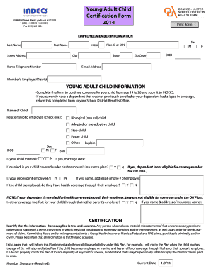 Young Adult Child Certification Form