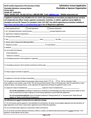 North Carolina Charitable Solicitation License Application