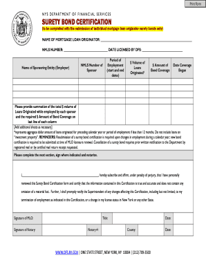 New York Mortgage Loan Originator Surety Bond Certification