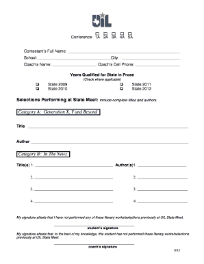 UIL State Meet Prose Contest Entry Form
