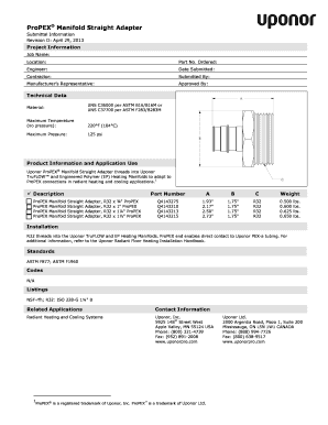 ProPEX Manifold Straight Adapter Submittal