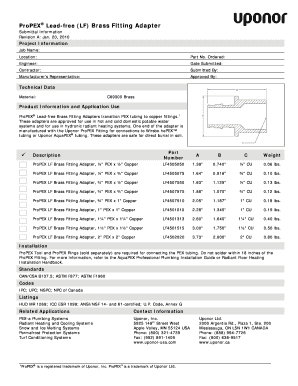 ProPEX Lead-Free Brass Fitting Adapter Submittal