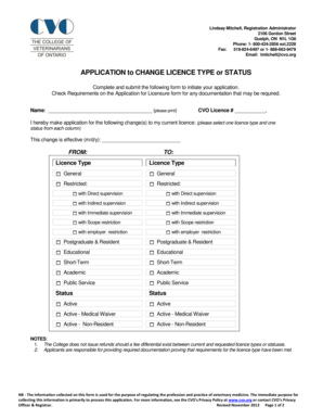 Application to Change Licence Type or Status
