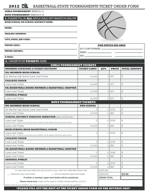 2012 Basketball State Tournaments Ticket Order Form
