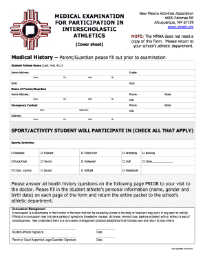 New Mexico Athletic Participation Medical Examination Form