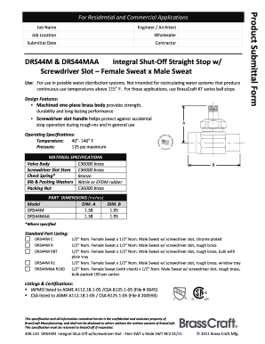 Product Submittal Form for BrassCraft Valves
