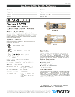 Residential Fire Sprinkler Dual Check Backflow Preventer Form