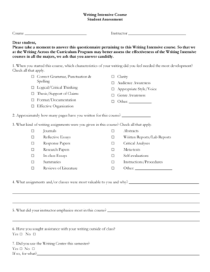 Writing Intensive Course Student Assessment