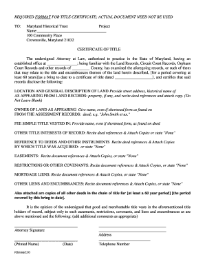 Maryland Title Certificate