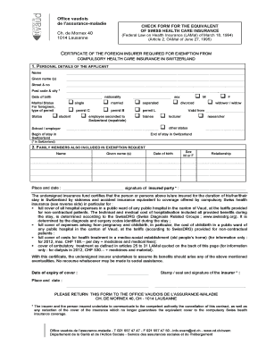 Certificat de l'assureur étranger requis pour l'exemption de l'assurance-maladie obligatoire en Suisse