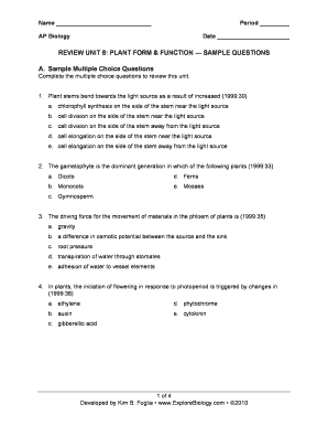 AP Biology Plant Form and Function Review